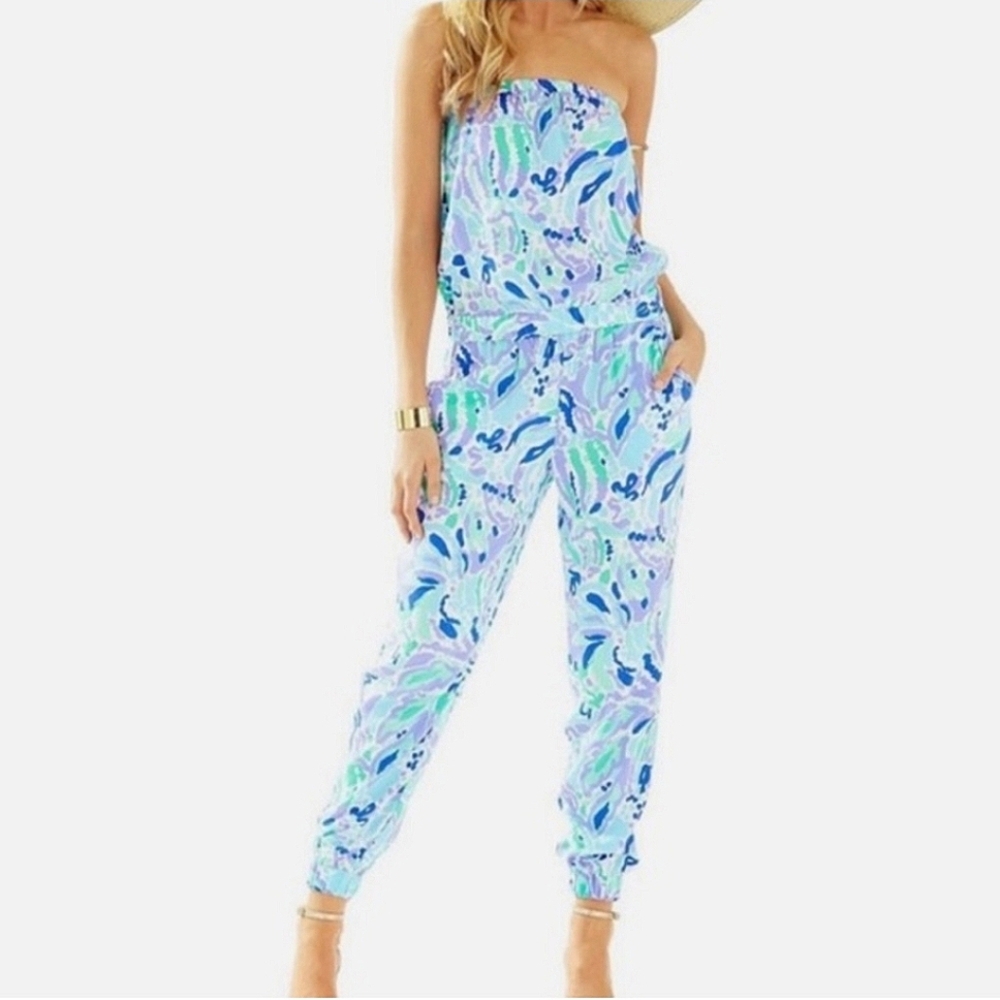 Lilly Pulitzer Emiko Lilly’s Lilac Strapless Rayon Jumpsuit Jogger Ankle 2016